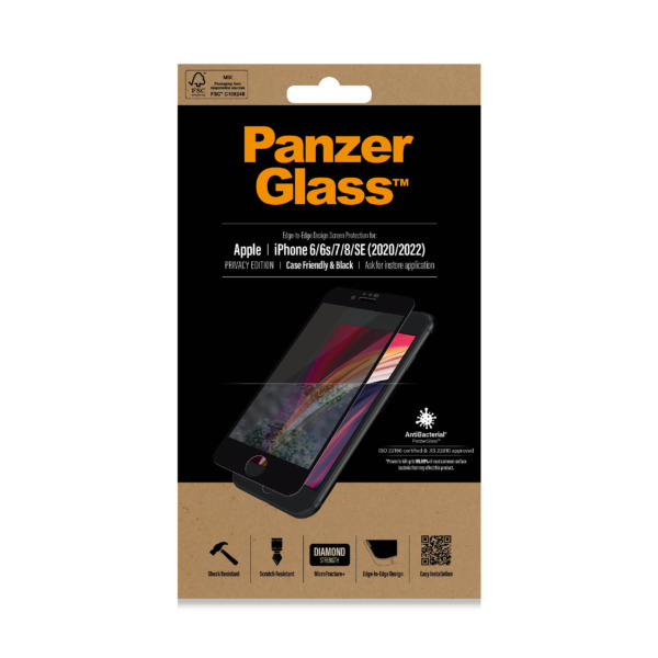 PanzerGlass iPhone SE 2 (2020) privacy screenprotector glas | Partly