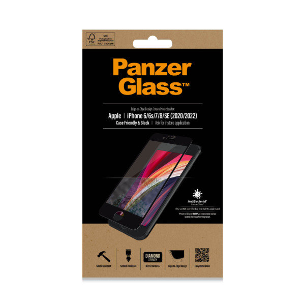 PanzerGlass case friendly iPhone SE 2 (2020) screenprotector glas | Partly