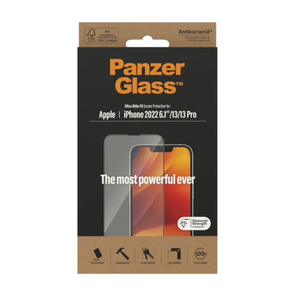 PanzerGlass ultra-wide fit iPhone 14 screenprotector glas | Partly