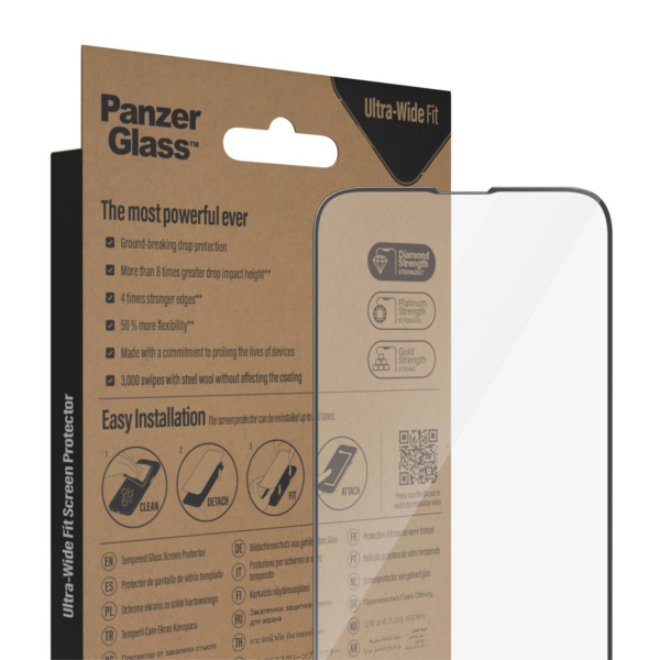 PanzerGlass ultra-wide fit iPhone screenprotector glas | Partly