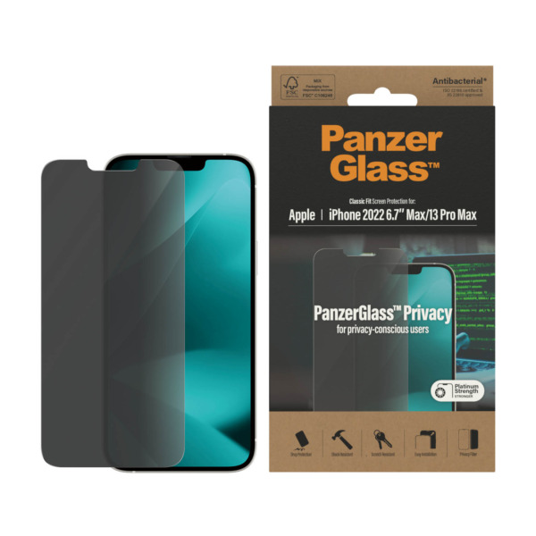 PanzerGlass iPhone 13 Pro Max privacy screenprotector glas | Partly