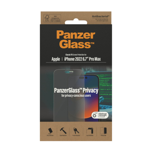 PanzerGlass iPhone 14 Pro Max privacy screenprotector glas | Partly