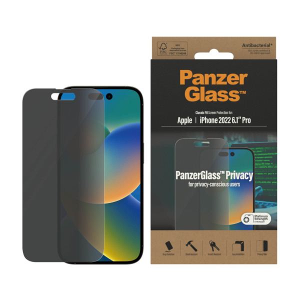 PanzerGlass iPhone 14 Pro privacy screenprotector glas | Partly