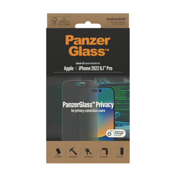 PanzerGlass iPhone 14 Pro privacy screenprotector glas | Partly